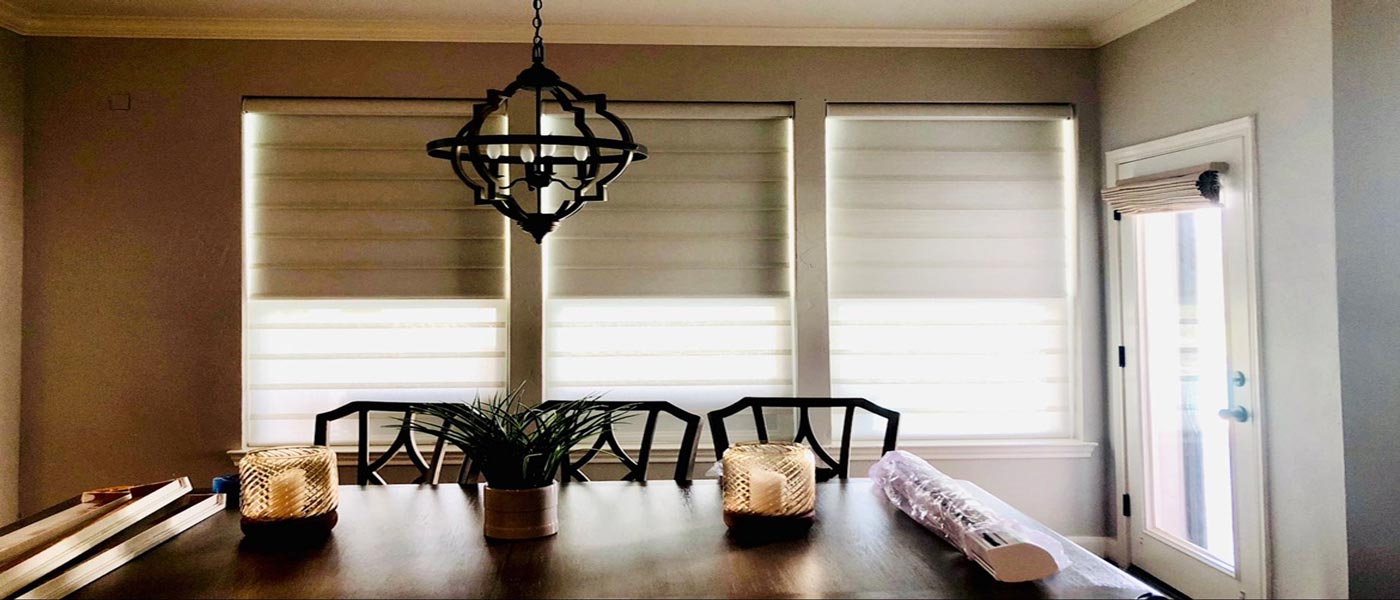 Hunter Douglas Vignette Duolite Shades installed for a house in Houston, TX